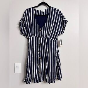 BP Navy and White Striped Button Down Dress